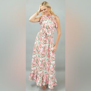 NWT CK Bradley Dove Maxi Dress Size Large Halter Top with Ruffles Retails $368